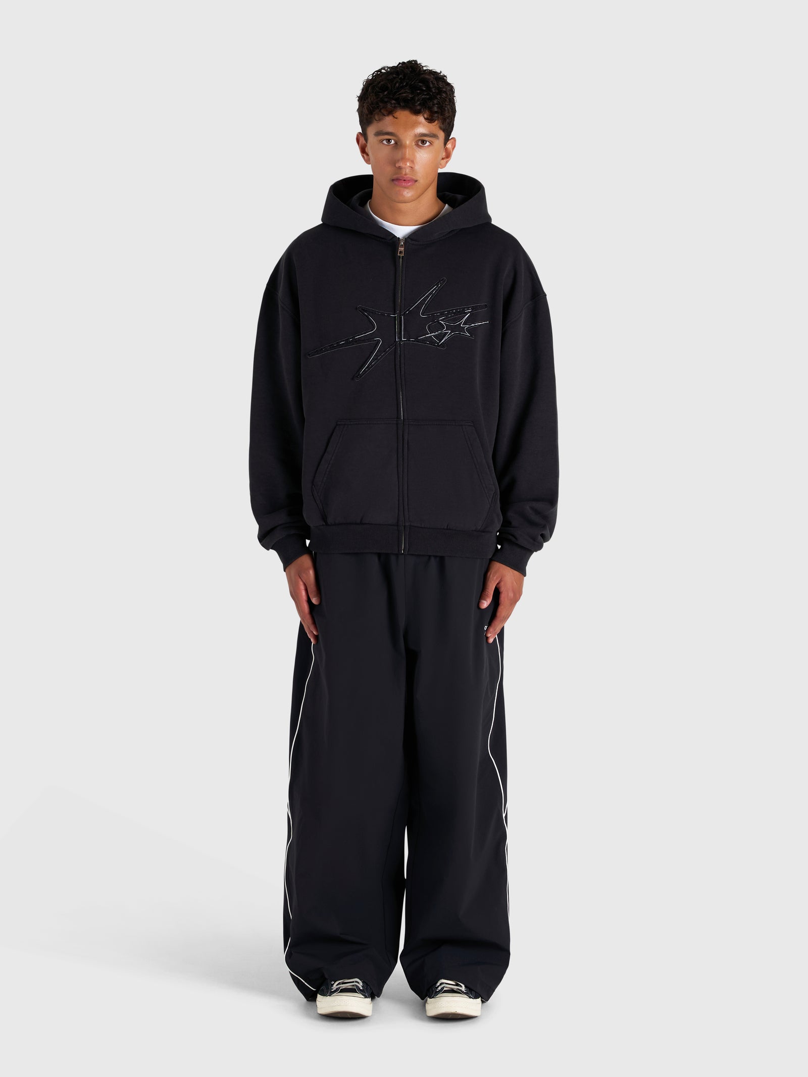 Contrast Zip Hoodie - Vintage Black/White