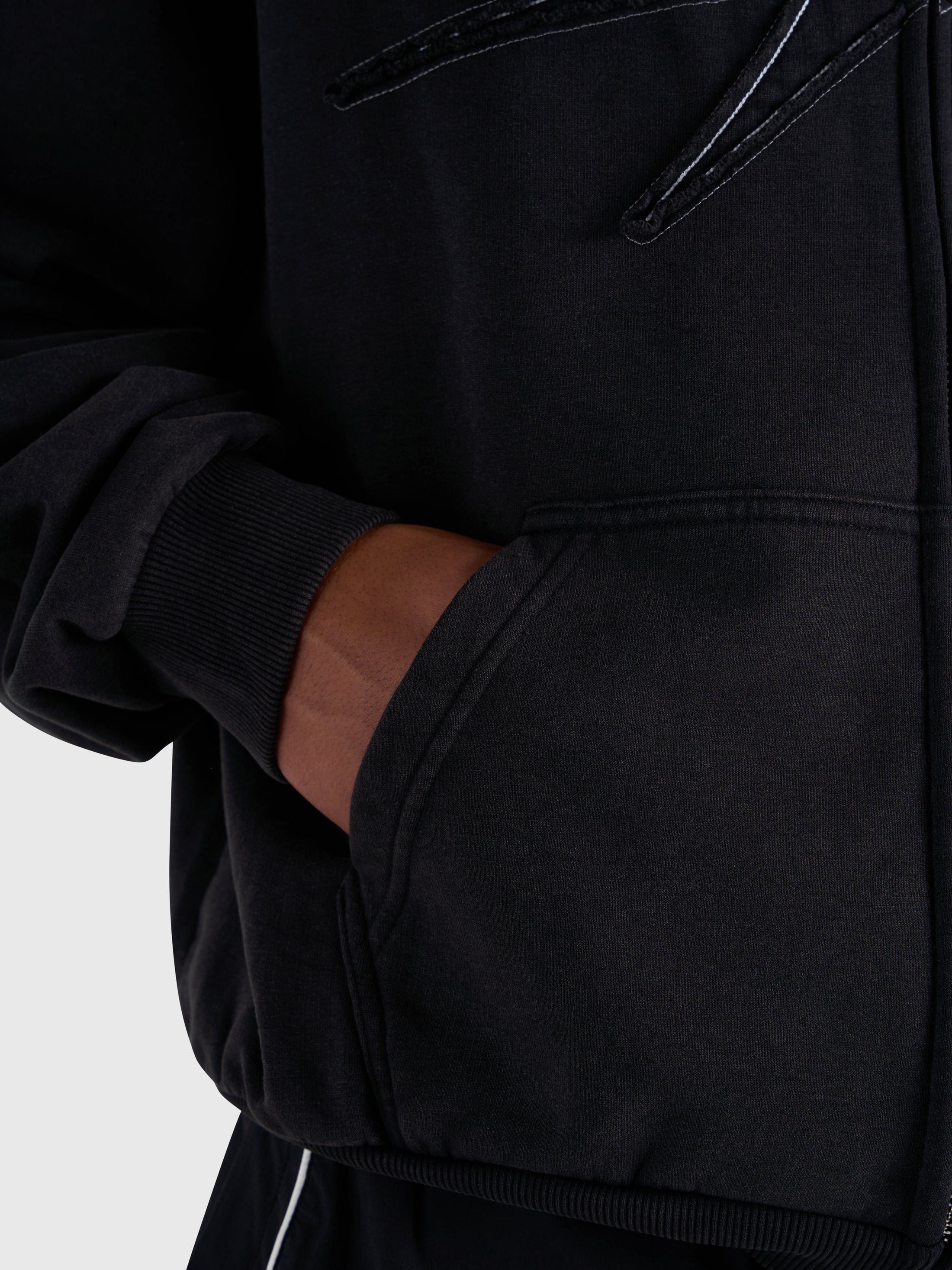 Contrast Zip Hoodie - Vintage Black/White