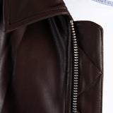 Faux Leather Bomber Jacket - Brown/Black