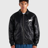 Faux Leather Bomber Jacket - Black/Navy