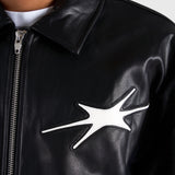 Faux Leather Bomber Jacket - Black/Navy