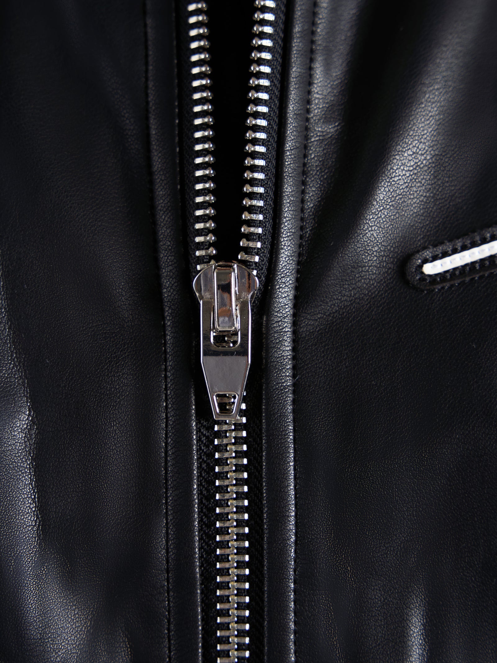 Faux Leather Bomber Jacket - Black/Navy