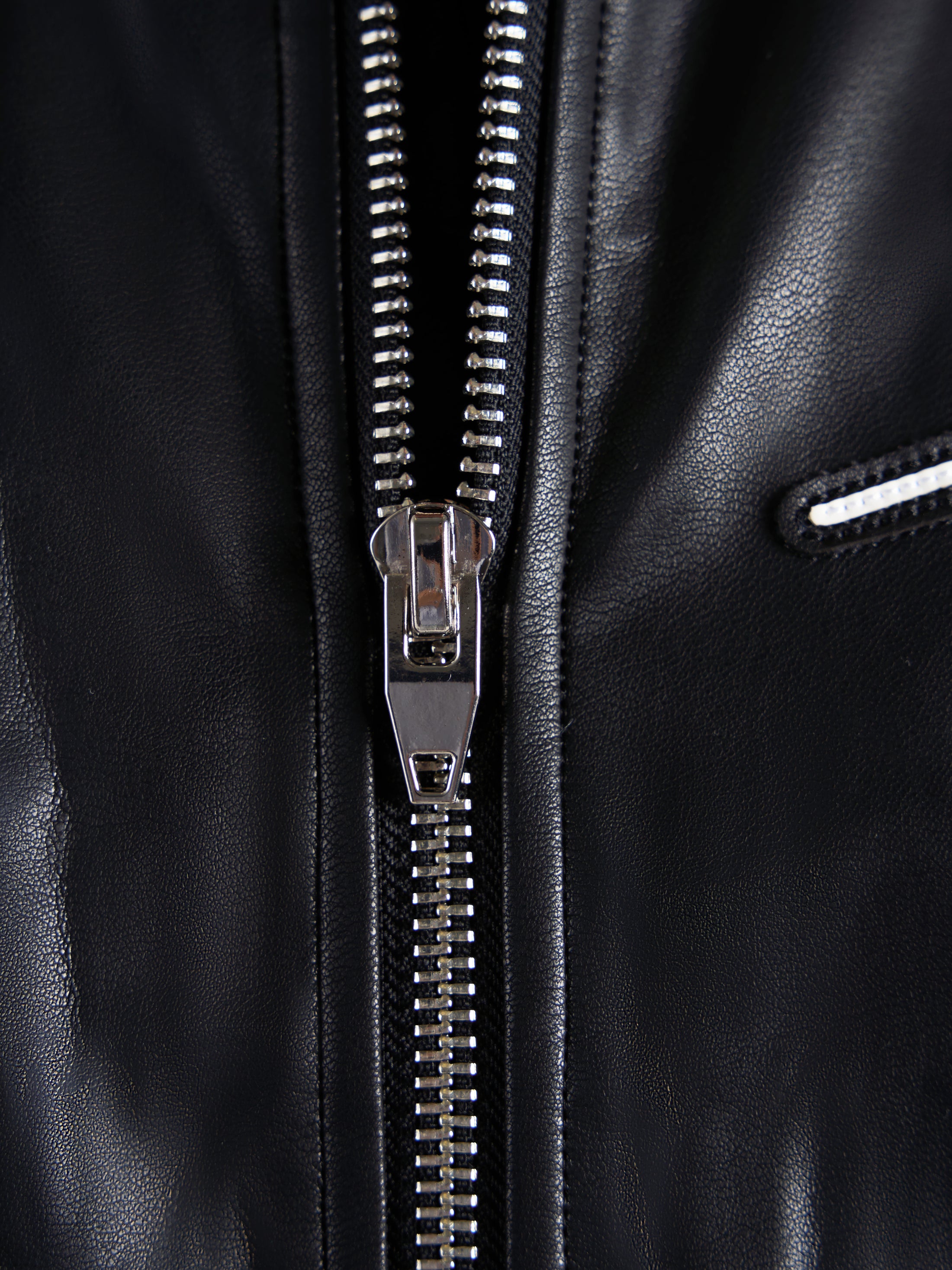 Faux Leather Bomber Jacket - Black/Navy