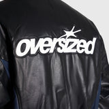 Faux Leather Bomber Jacket - Black/Navy