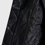 Faux Leather Bomber Jacket - Black/Navy