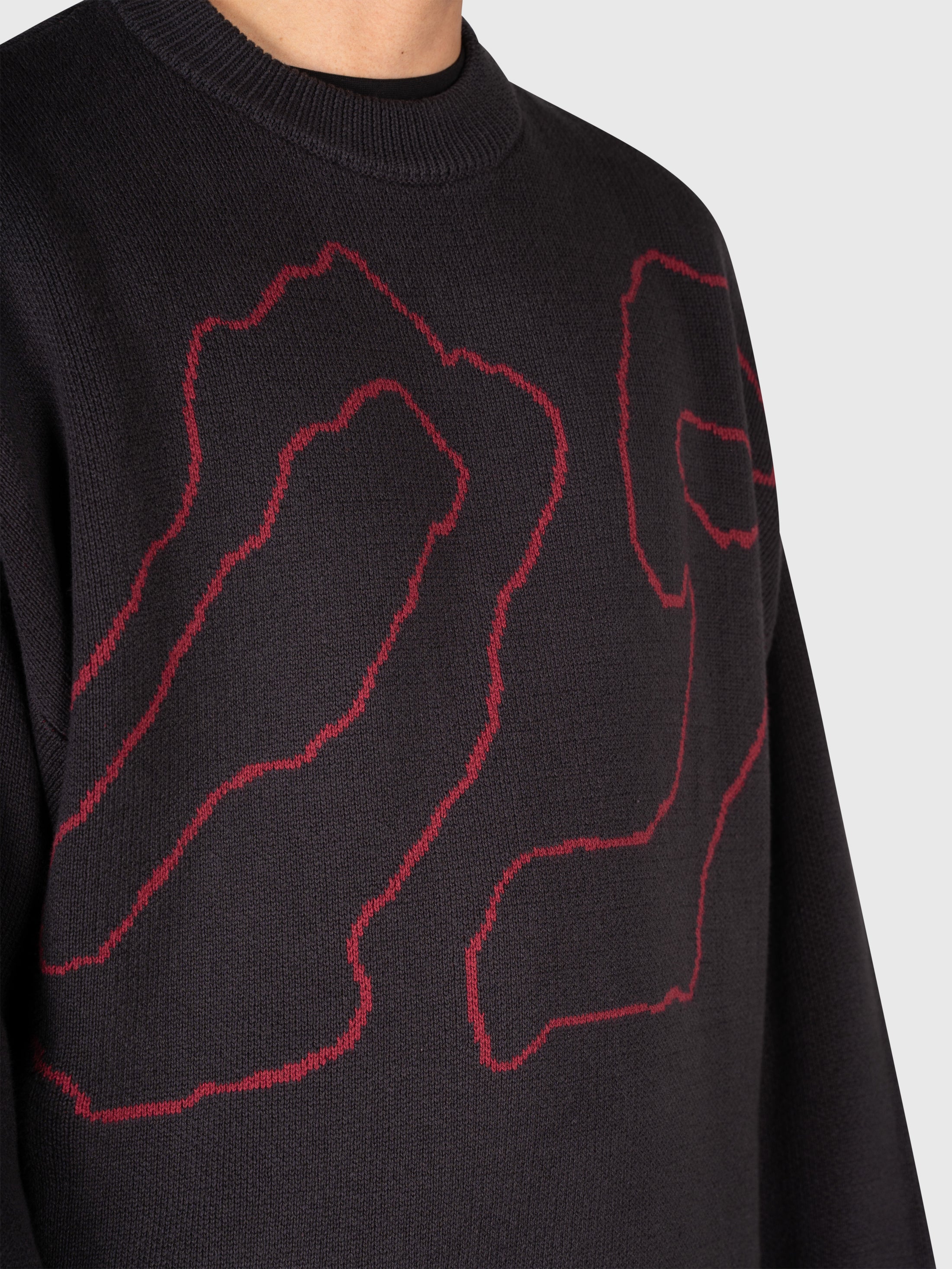 Contour Knit Sweater - Black/Red