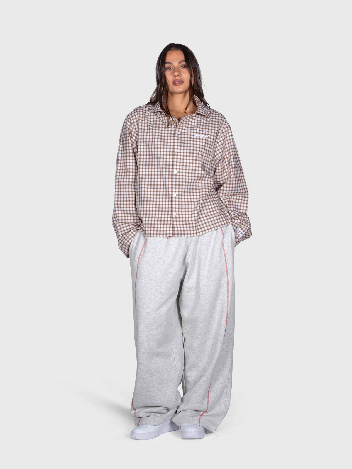 Checkered Long Sleeve Shirt - Brown