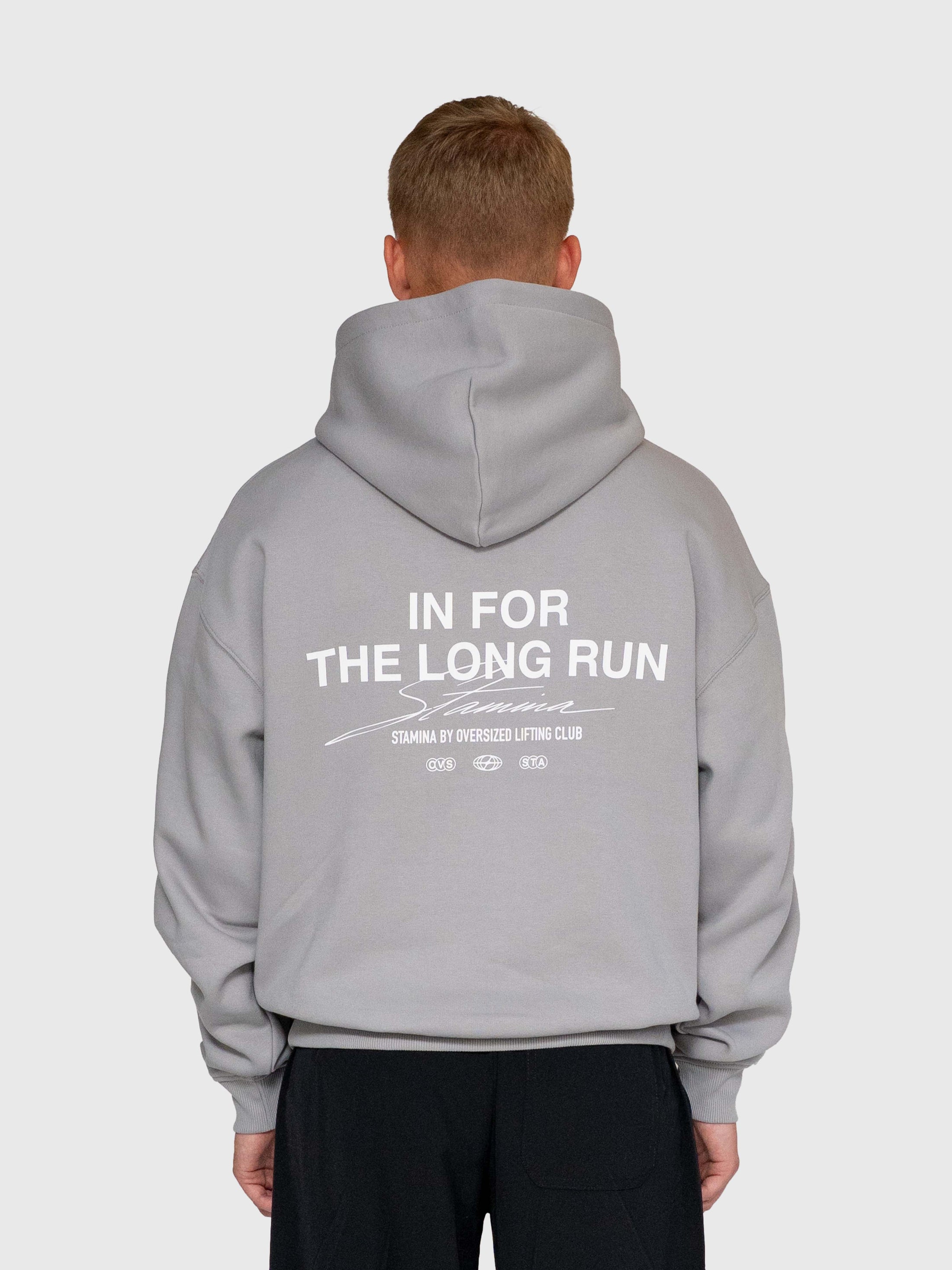 Long Run Hoodie - Neutral Grey/White