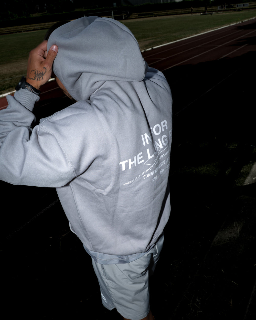 Long Run Hoodie - Neutral Grey/White
