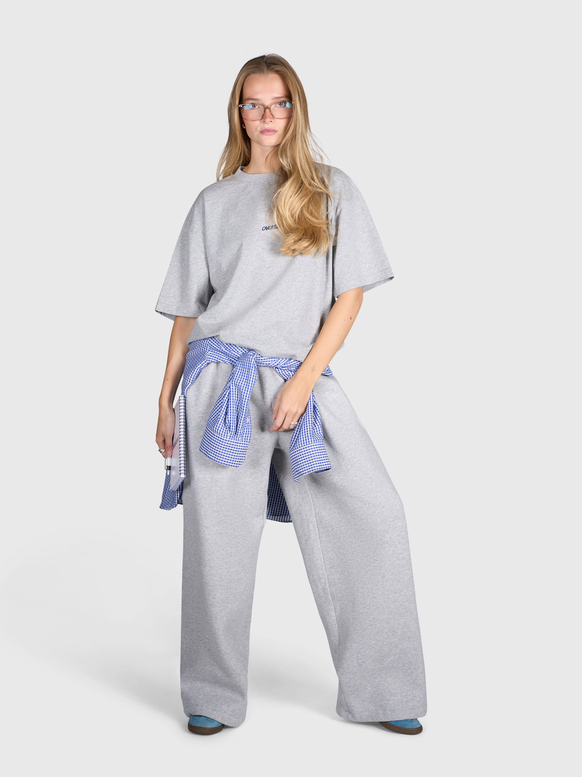 Tartan Baggy Sweatpants - Cloudy Grey/Blue