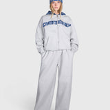 Tartan Applique Zip Hoodie - Cloudy Grey/Blue