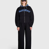 Tartan Applique Zip Hoodie - Black/Blue