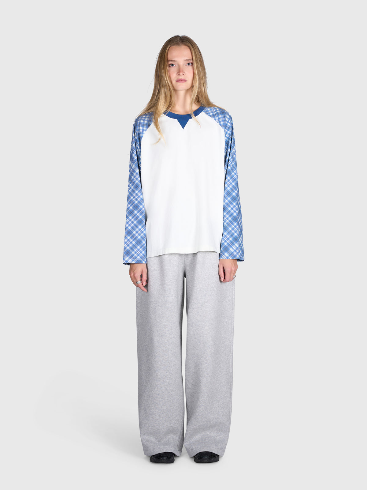 Tartan Raglan Long Sleeve - White/Blue
