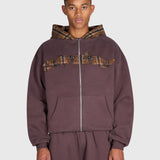 Tartan Applique Zip Hoodie - Brown/Brown