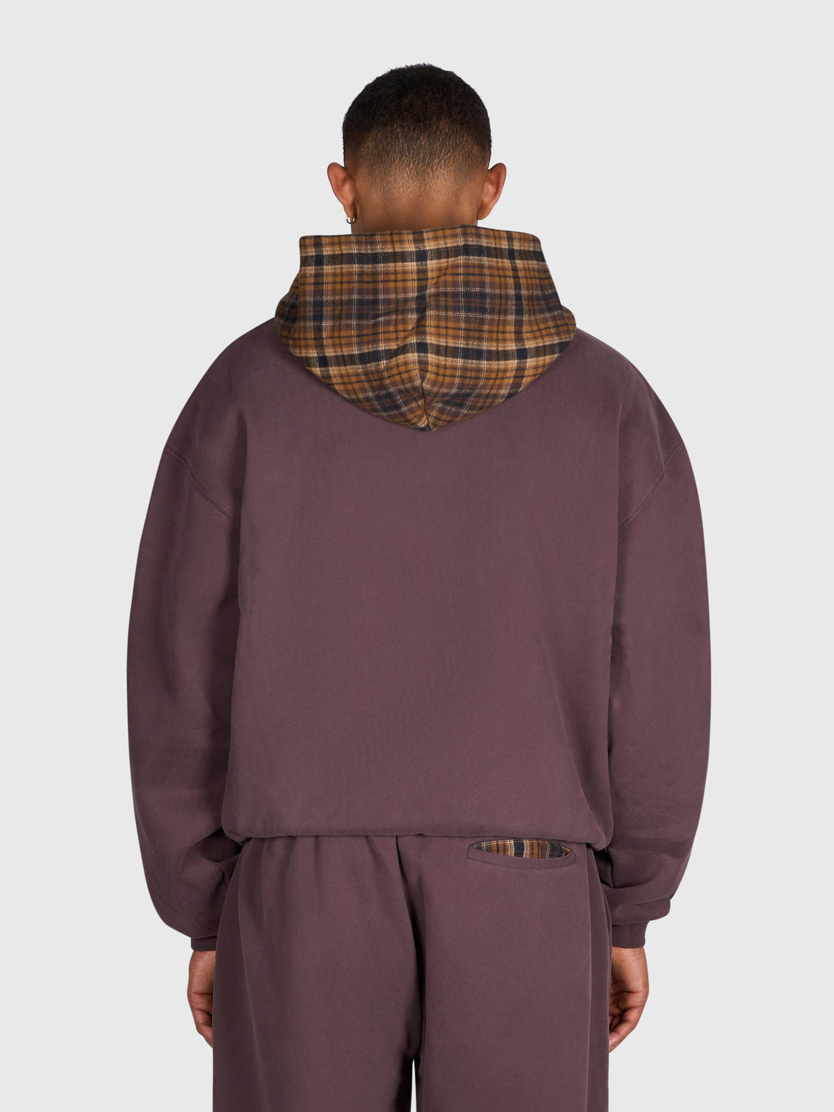 Tartan Applique Zip Hoodie - Brown/Brown