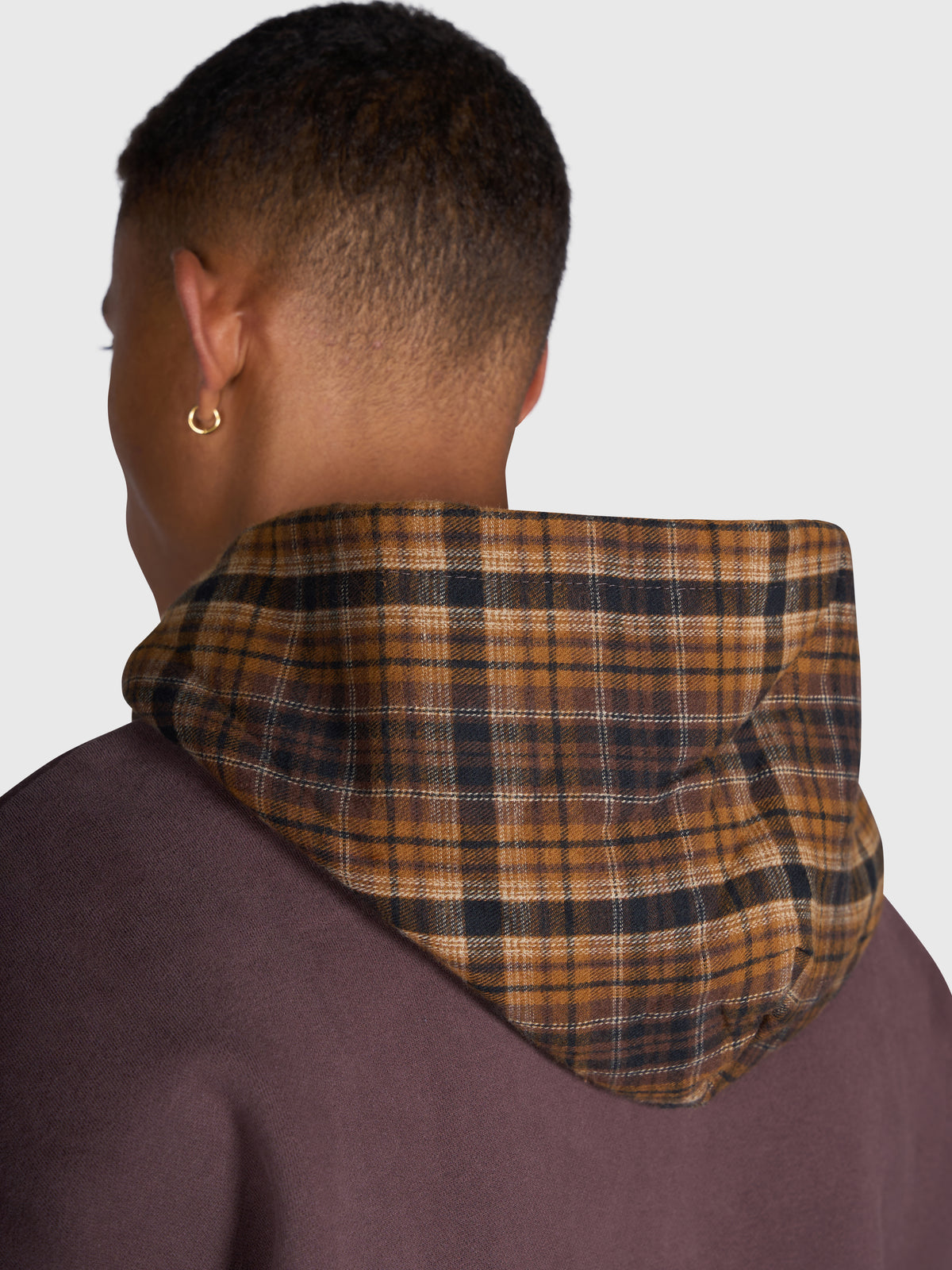 Tartan Applique Zip Hoodie - Brown/Brown
