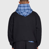 Tartan Applique Zip Hoodie - Black/Blue