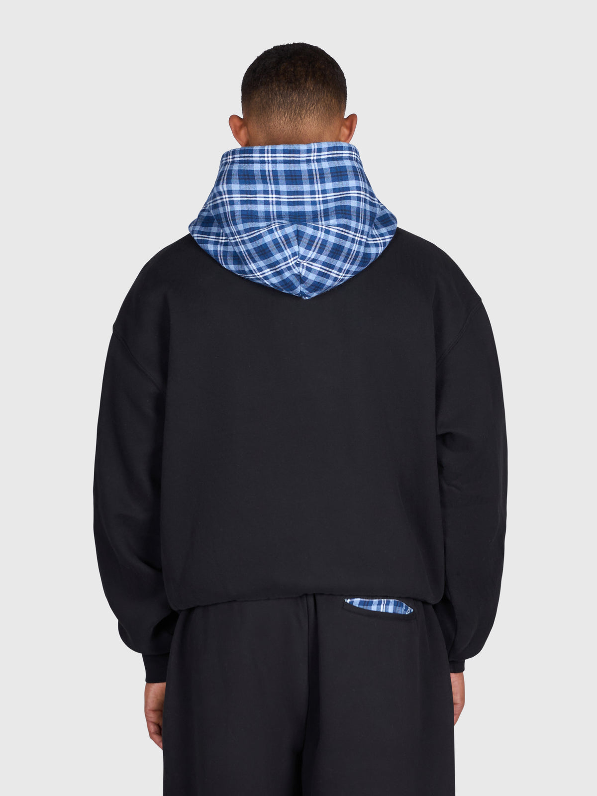 Tartan Applique Zip Hoodie - Black/Blue