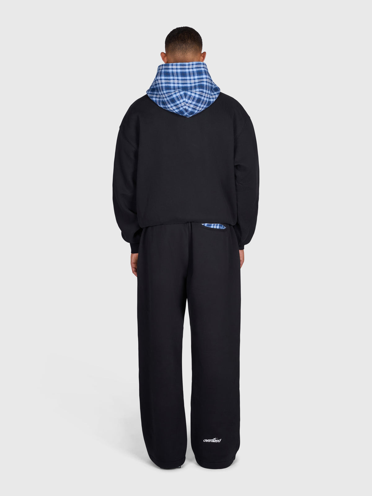 Tartan Applique Zip Hoodie - Black/Blue