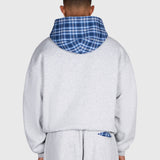 Tartan Applique Zip Hoodie - Cloudy Grey/Blue