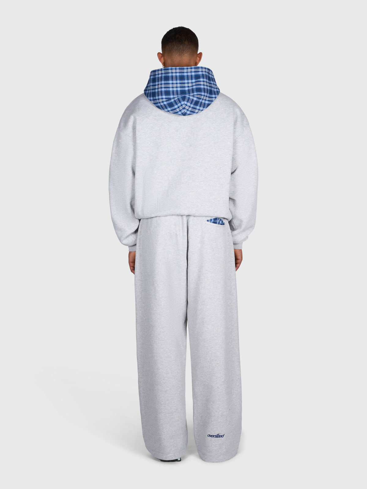 Tartan Applique Zip Hoodie - Cloudy Grey/Blue