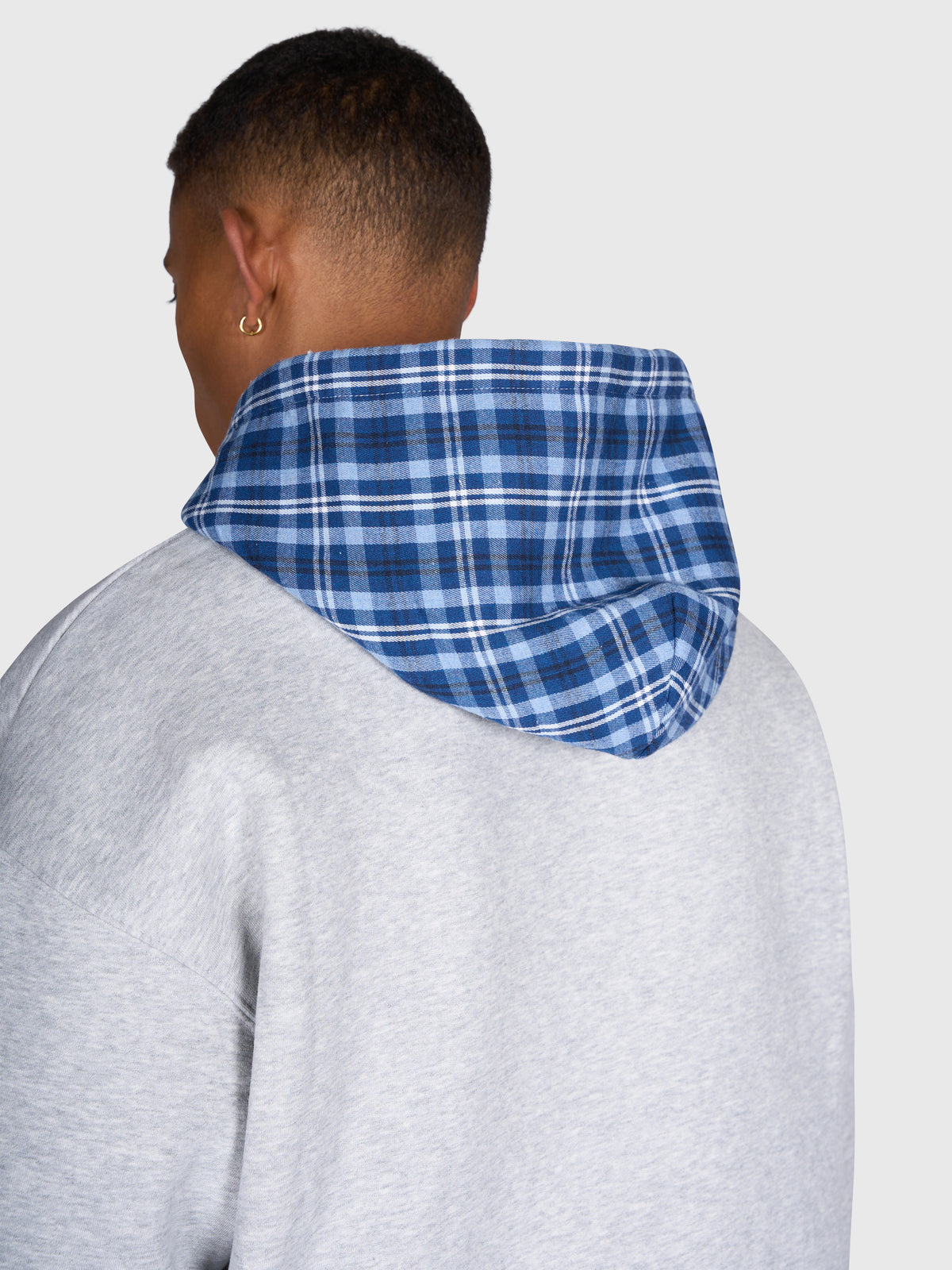 Tartan Applique Zip Hoodie - Cloudy Grey/Blue
