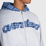 Tartan Applique Zip Hoodie - Cloudy Grey/Blue
