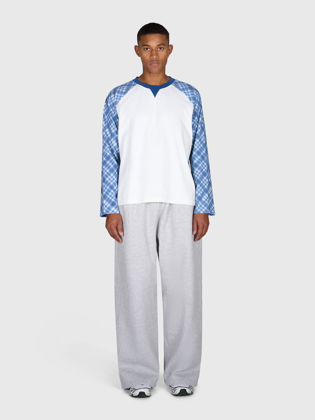 Tartan Raglan Long Sleeve - White/Blue